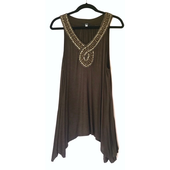 Brown Tank With Beaded Detail - Picture 1 of 5